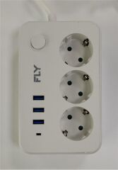 Fly 3406-01 3lü Anahtarlı 2.1A 3Usb Şarj Çıkışı 2mt Anahtarlı  Akım Korumalı Priz Çocuk Koruması