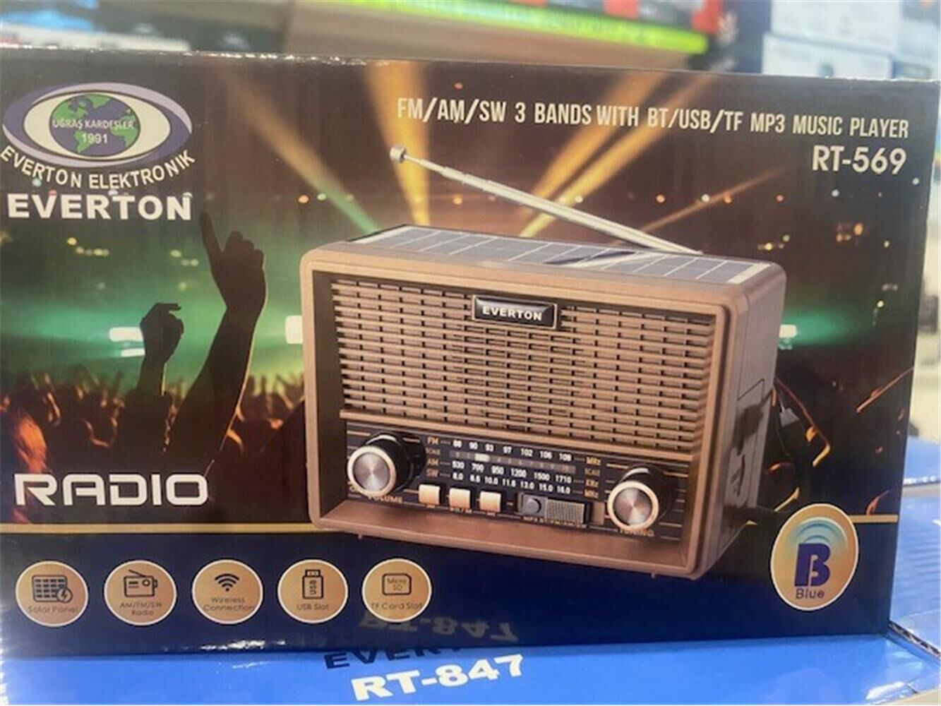 Everton Rt-569  Bluetooth Fm-Usb-Tf-Aux Güneş Enerjili Şarjlı Nostaljik Radyo